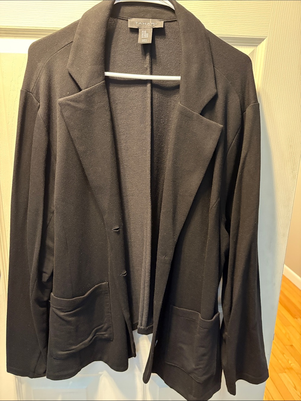 Tahari Black Open-Front Knit Blazer with Patch Pockets